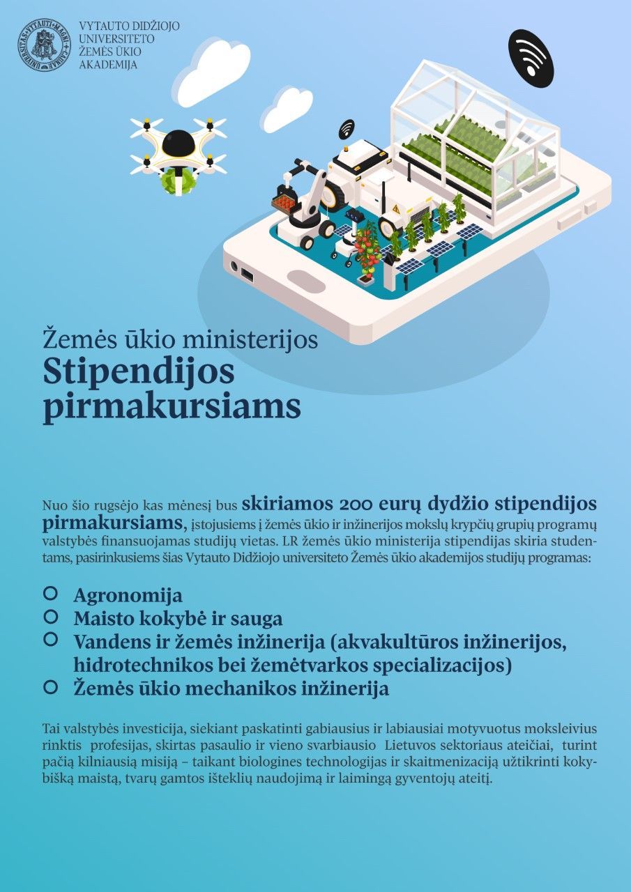 200 Eurų Stipendija VDU žemės ūkio Ir Inžinerijos Programoms